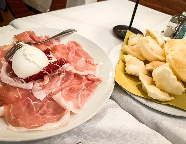 gnocco fritto and proscuitto di parma in modena restaurant