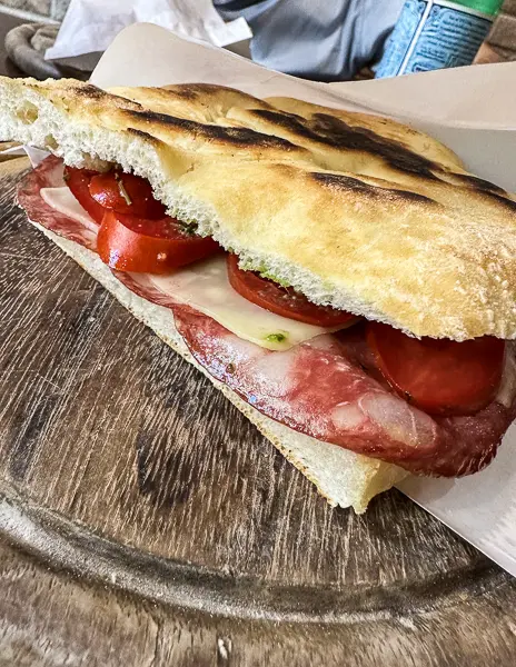 Panino made with Schiacciata bread