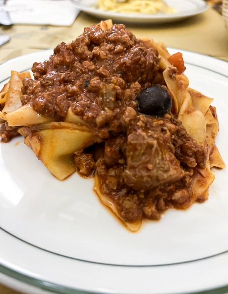 pappardelle with wild boar ragú from cinghiale bianco in florence