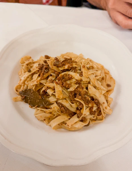 tagliatelle with wile boar ragout at acquacotta trattoria in florence italy