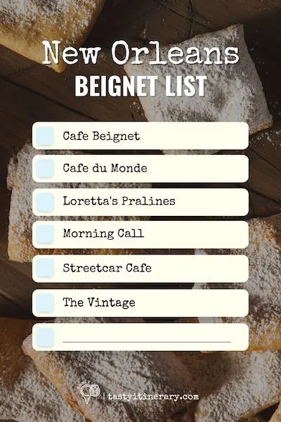 graphic of a list of places to get beignets in new orleans