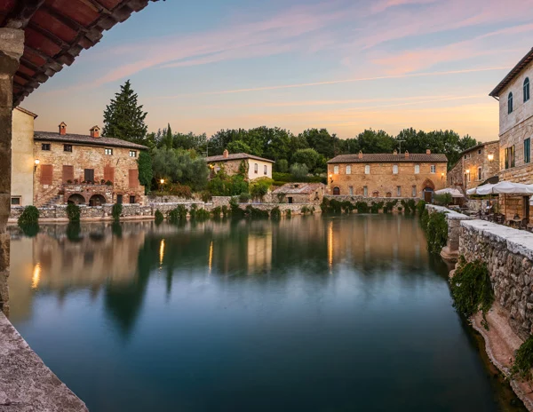 the thermal bath in the middle of bagno vignoni in tuscany italy