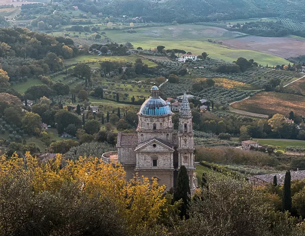 View of Sanctuary of the Madonna di San Biagio fron Montepulciano