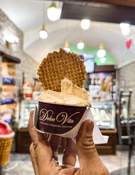 olive oil gelato from dolce vita in cortona