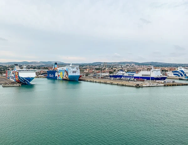 ships docked in livorno cruise port in the early morning