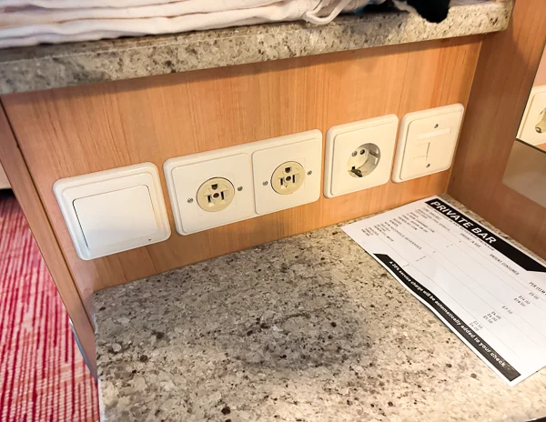 electric outlets inside the balcony cabin of celebrity solstice