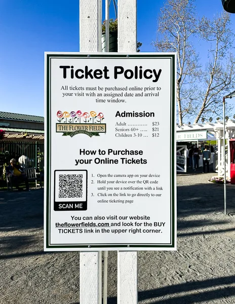 photo of ticket police sign outside of the carlsbad flower fields entrance