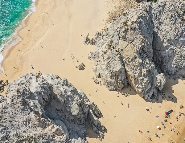 aerial view of lovers beach and divorce beach in cabo san lucas