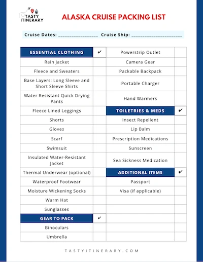 graphic image of alaska cruise packing list pdf checklist