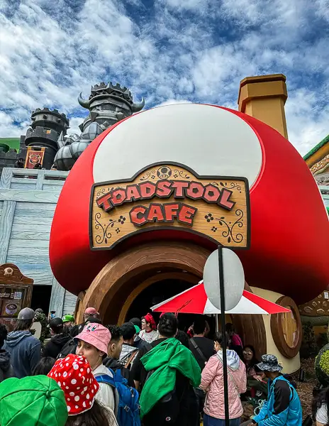 outside of toadstool cafe at super nintendo world hollywood 