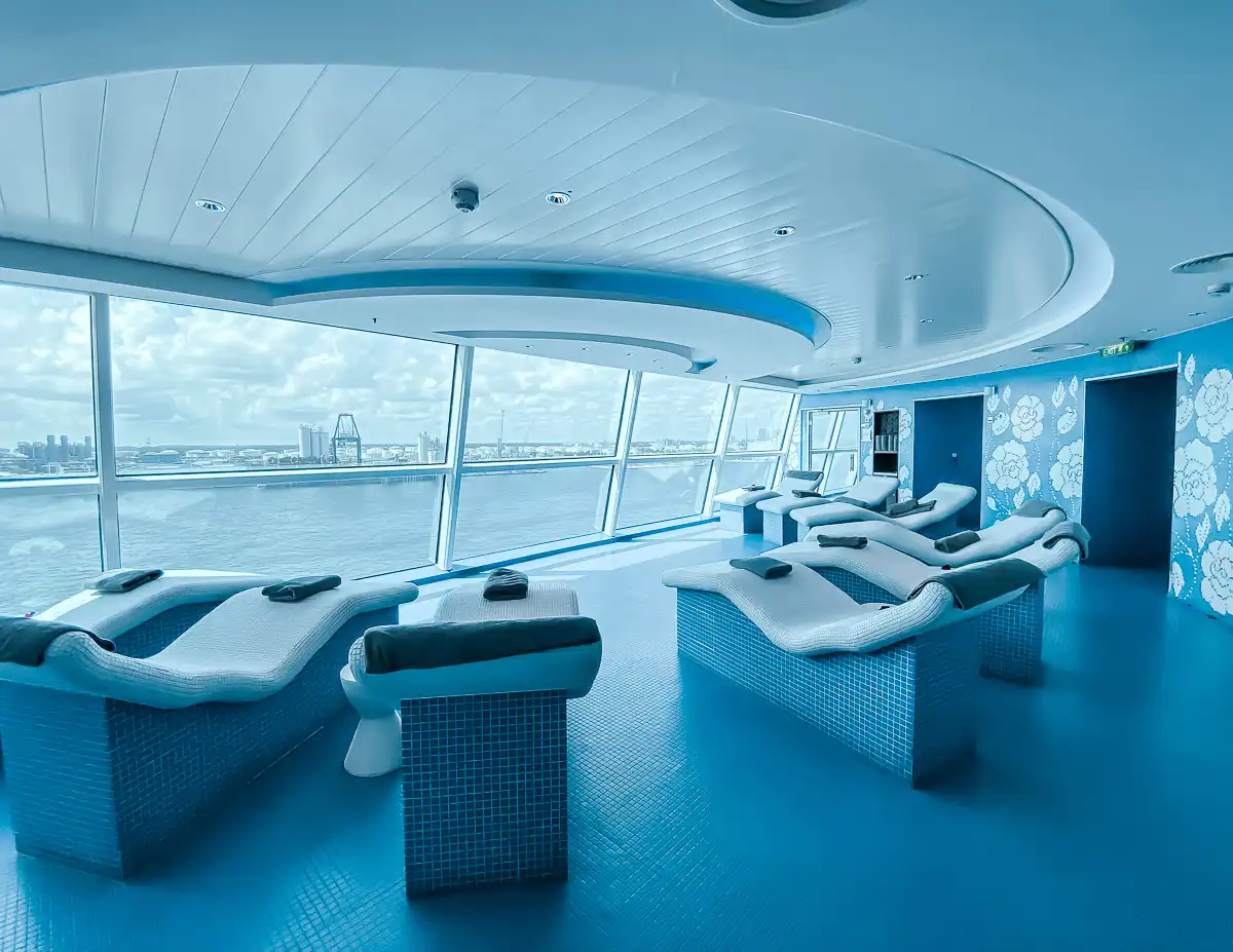heated loungers in a spa on a cruise ship
