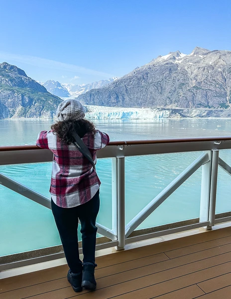 kathy admiring margerie glacier alaska cruise
