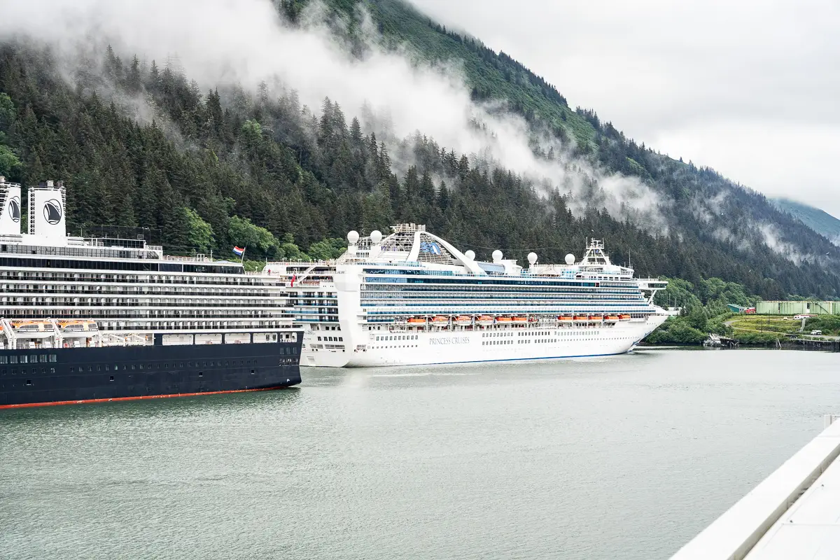 princess cruise and holland america cruise docked in juneau alaska