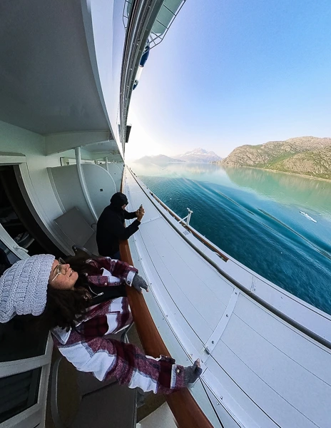 Enjoying our balcony cabin cruising glacier bay