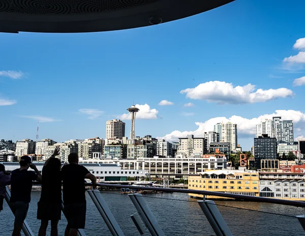 family waving during sail away on cruise ship from seattle cruise port