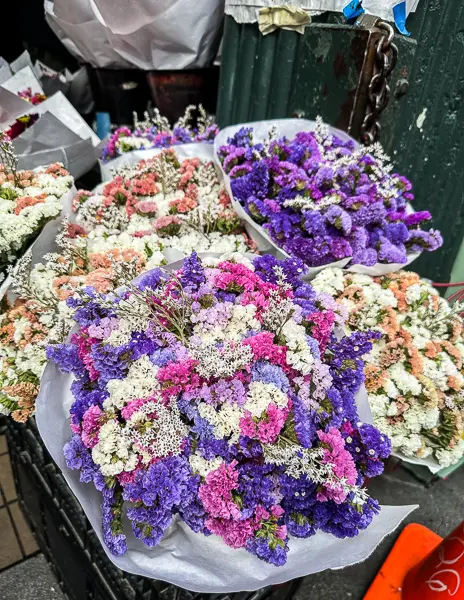 purple, pink and white dried flower bunch at pike place market