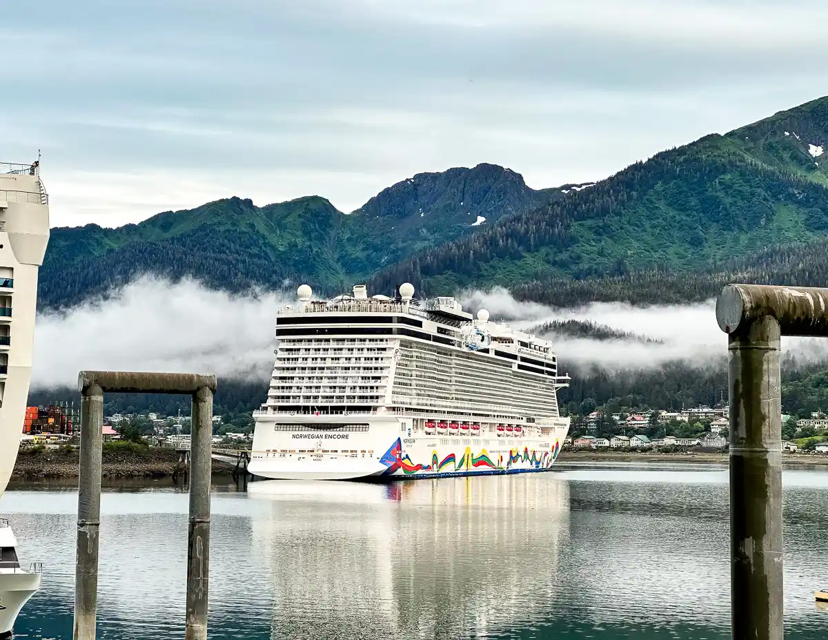 Norwegian Encore cruise ship docked in Juneau, Alaska