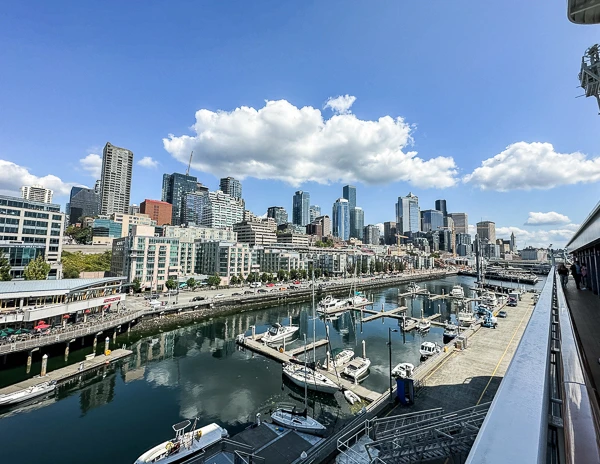 view of the seattle skyline from pier 66 on the cruise ship