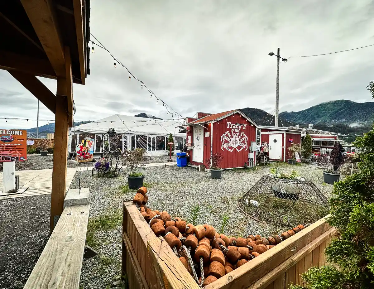 Tracy’s King Crab Shack’s second location, featuring outdoor sheltered seating and a rustic, inviting atmosphere.