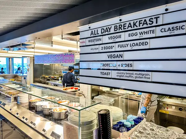 all day breakfast sign at Diner and Dash at the Galley on Virgin