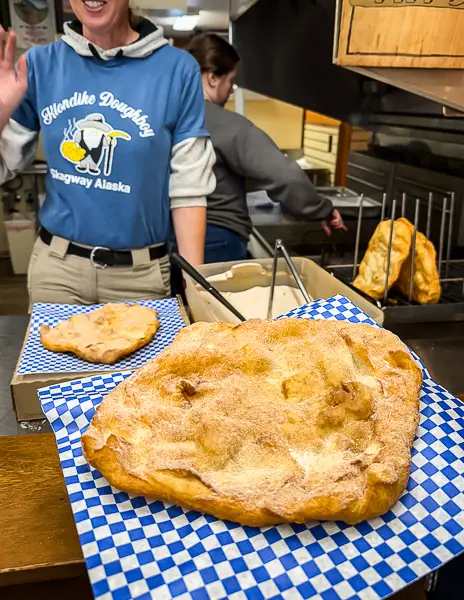 Fresh cinnamon sugar fry bread served at Klondike Doughboy in Skagway, Alaska.