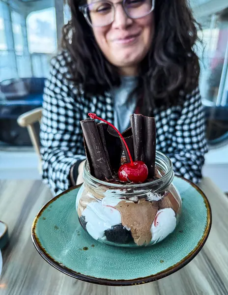 Black Forest cake dessert served in a glass jar at Food Republic on Norwegian Encore