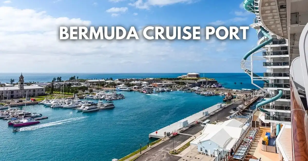 featured blog image: View of Royal Naval Dockyard in Bermuda from a cruise ship with overlay text that reads “Bermuda Cruise Port.”