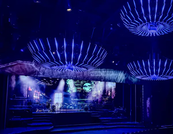 Stage set for the Prince tribute show inside the Aqua Theater on Norwegian Aqua.